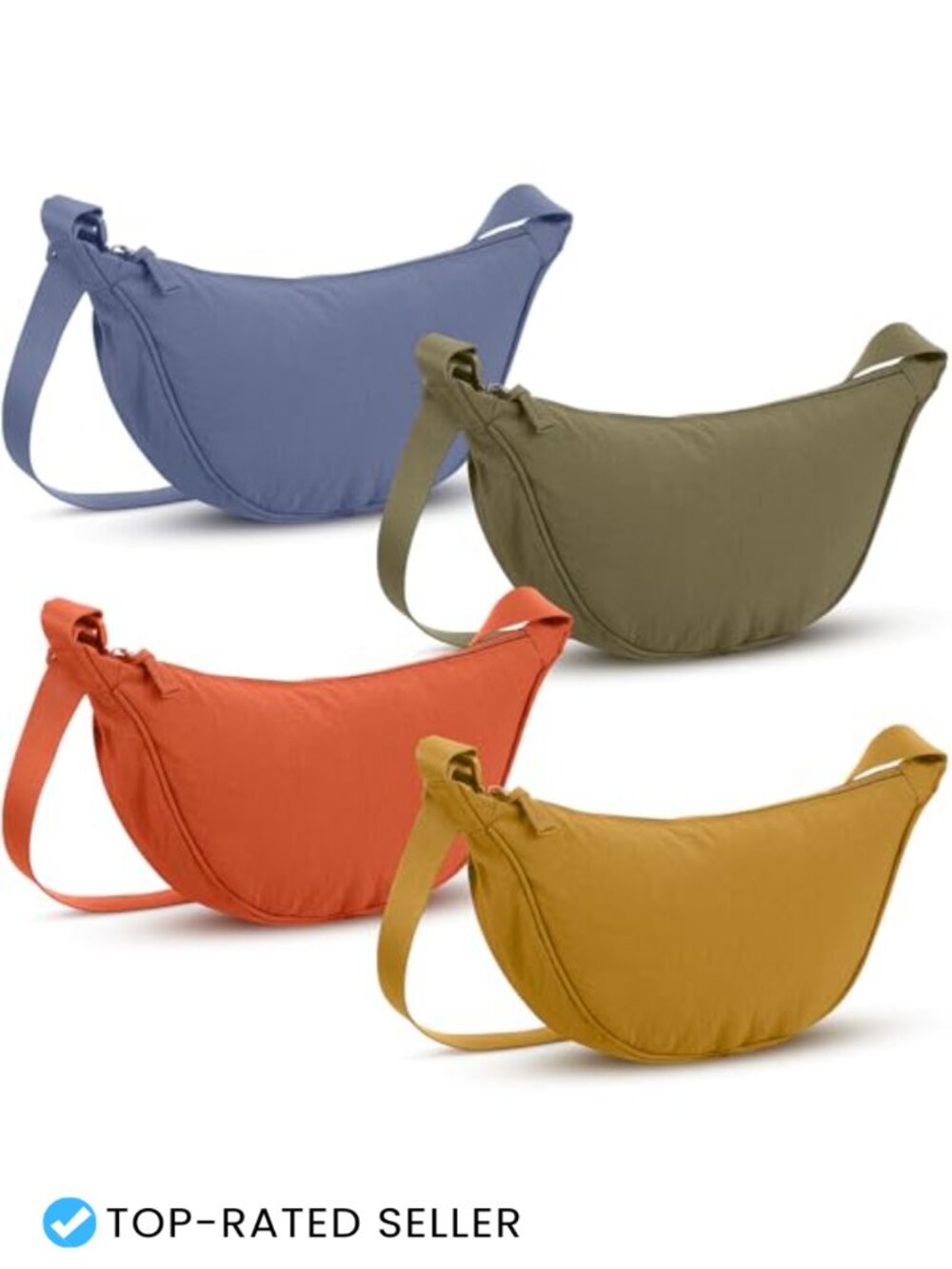 Nylon Crescent Crossbody Bag Set Adjustable Strap Zipper Travel Purse